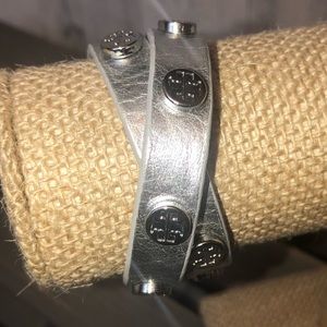 Tory Burch leather wrap bracelet, silver
